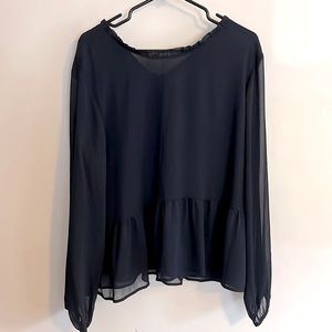 Loft Navy Blue Sheer Sleeve top